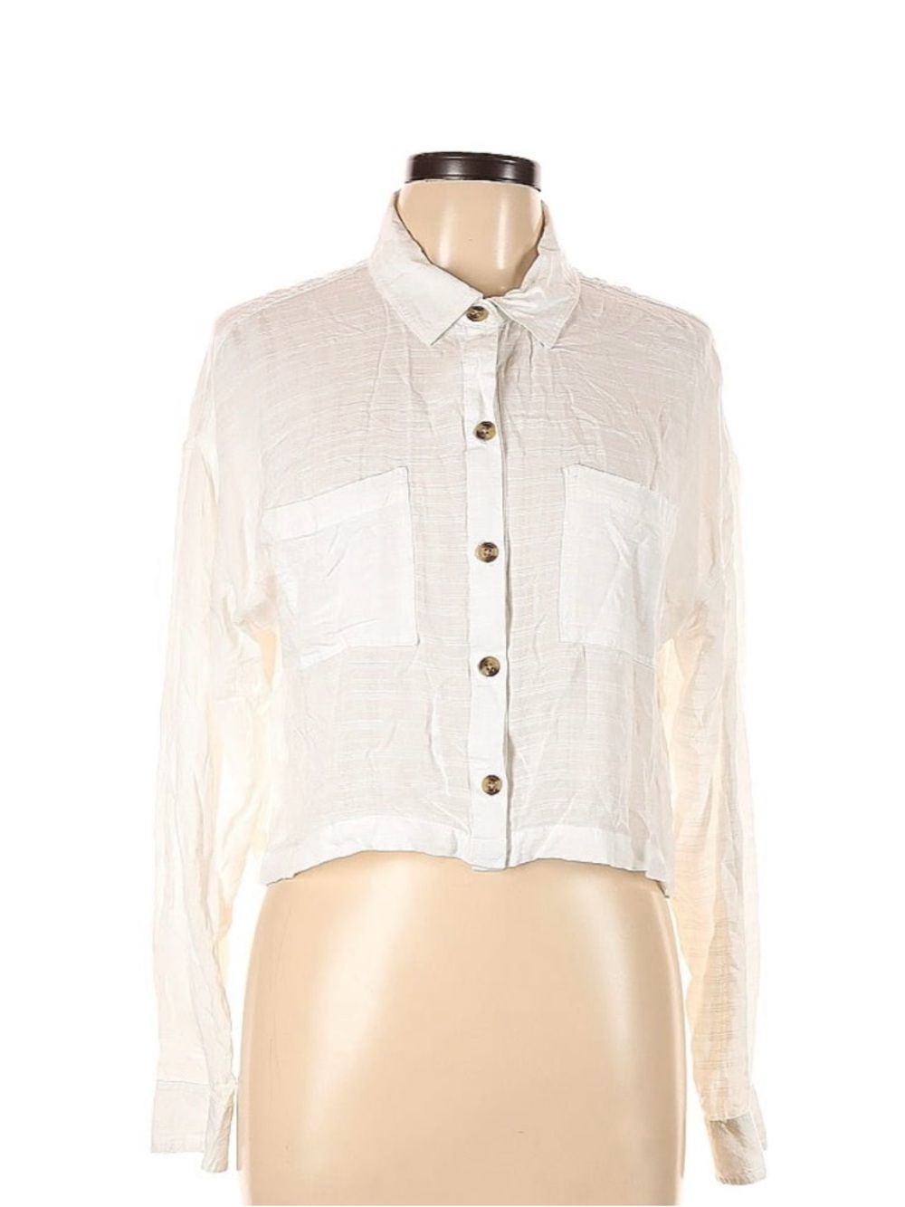 Aeropostale White Cropped Button-Down Shirt